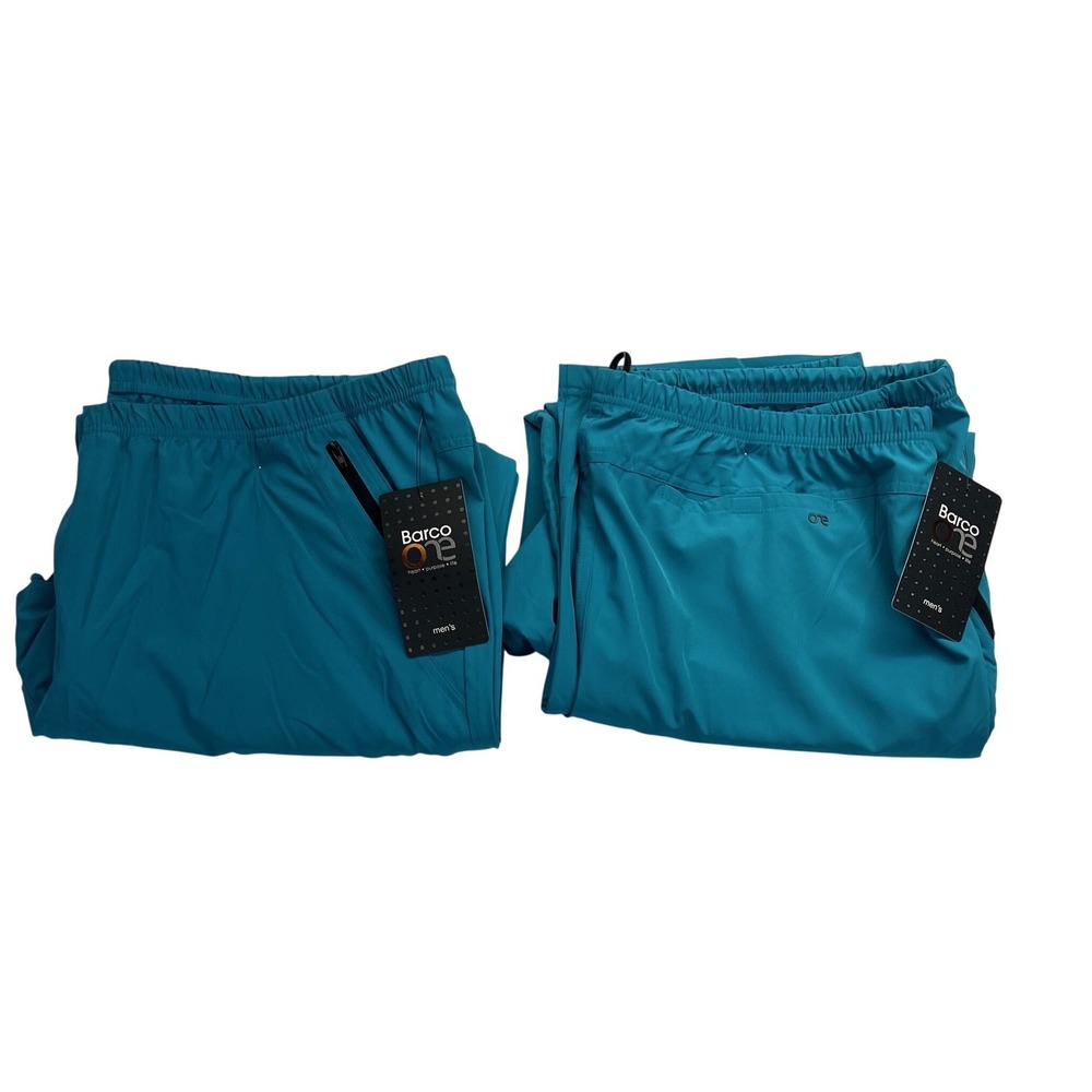 NEW Barco One Mens 7-Pocket Athletic Jogger Scrub Pants Teal 2 pairs NWT